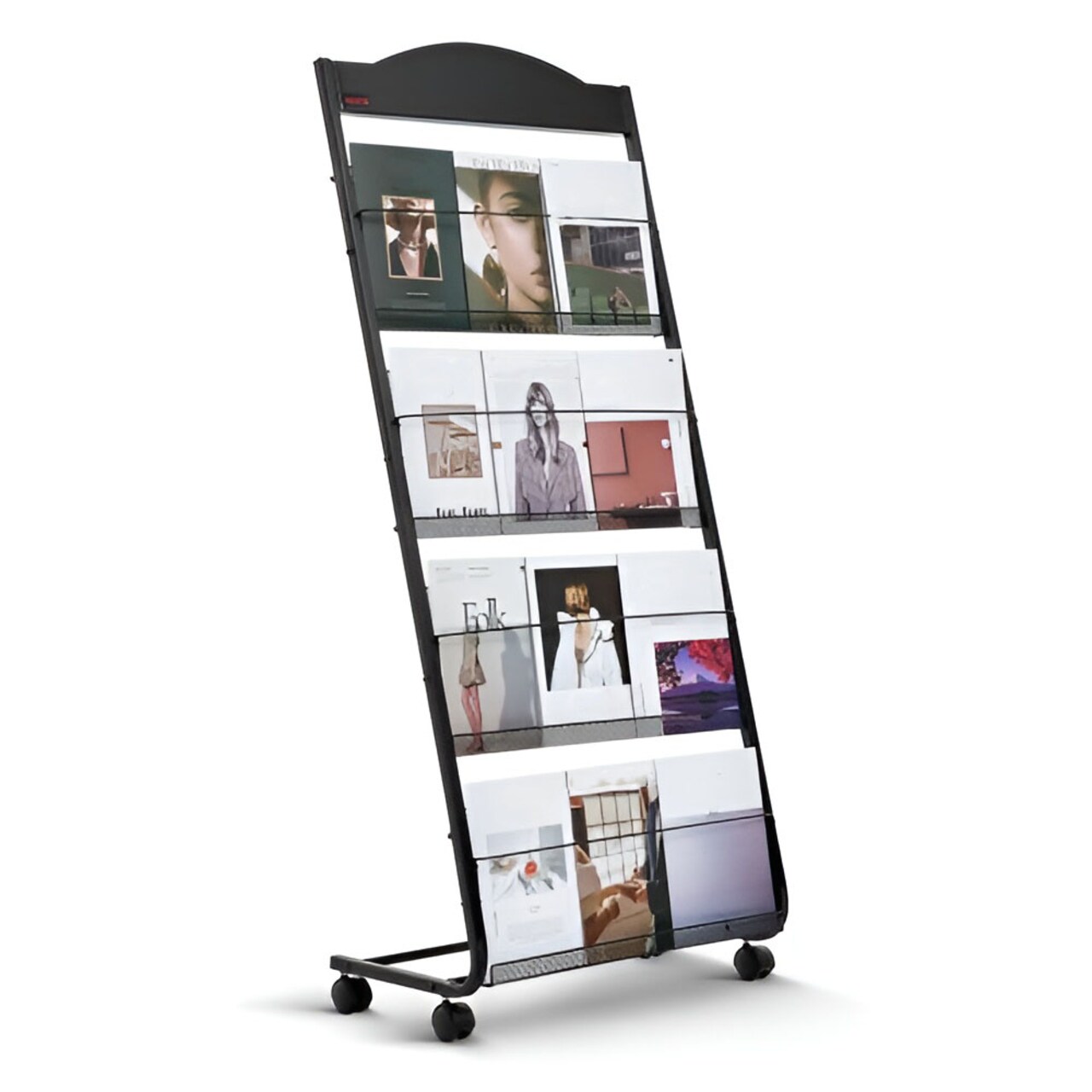 4-Tier Magazine & Brochure Display Stand with Wheels Heavy Duty Floor Rack for Catalogs Papers